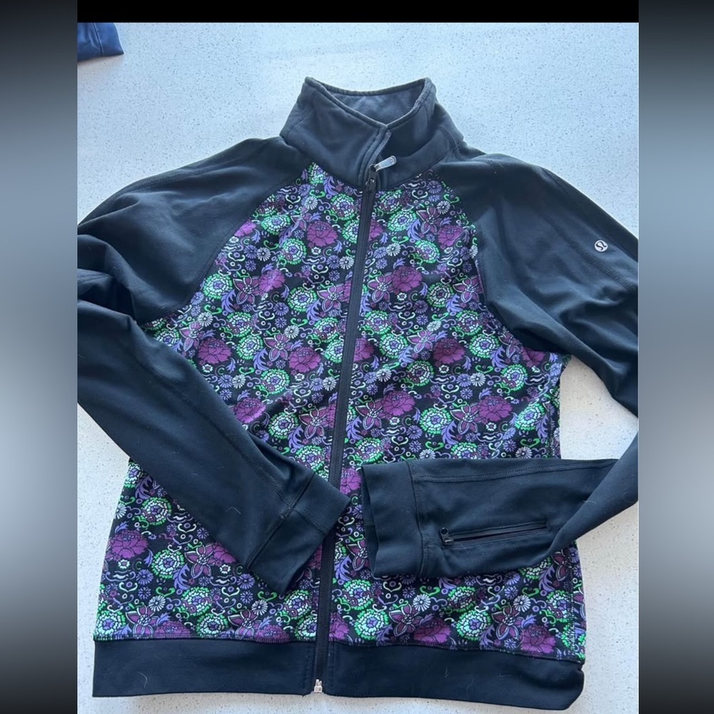 lululemon athletica Black and Purple Floral Bomber Jacket